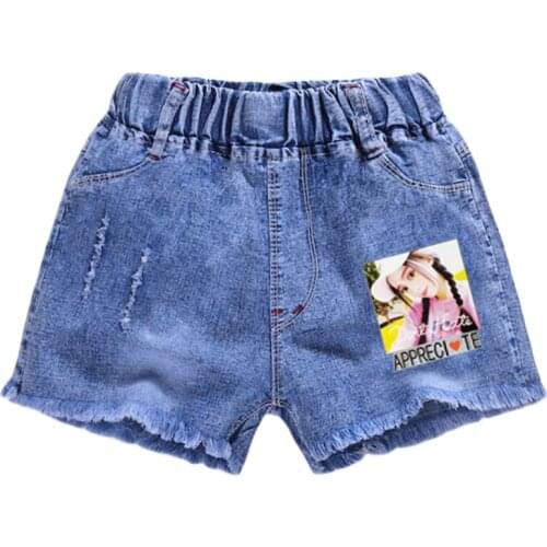 2021New Girls Denim Shorts Teenagers Summer printing Short Pants Kids Beach Clothes Childrens Shorts For Teenage Girls 3-13