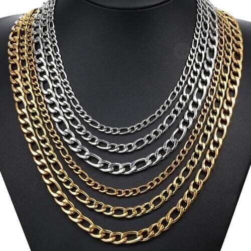 5/7/9mm Necklace for Men Women Gold Silver Color Stainless Steel Figaro Link Chain Choker 18-24inch Male Jewelry LKN628