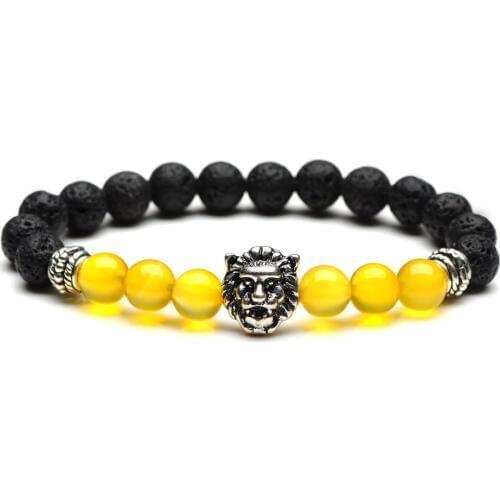 8mm Yellow Volcanic Lava Rock Lion Head Bracelet Man Fashion Women Gift For