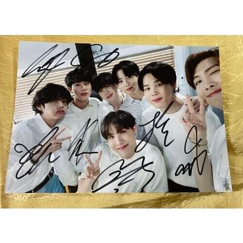 Hand signed Bangtan Boys V Suga Jin Jimin Jung Kook autographed group photo 5*7 autographs in ink K-POP 082020