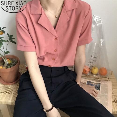 Fashion Blouse Tops Solid Suit Collar Women Shirts Summer Short Sleeve Office Lady Shirt for Women Blouses Blusas Feminine 10166