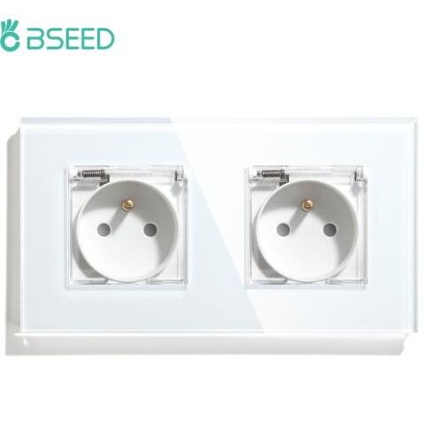 BSEED Waterproof FR Standard Wall Socket Double Crystal Mirror Glass Panel Electrical Outlet Plugs 3 Colors Home Improvement