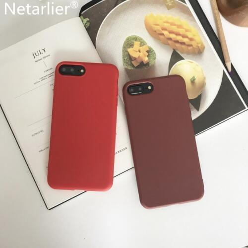 Netarlier Case For iPhone 7 8Plus 5.5 Matte Plain Candy Colors High Quality Silicon Soft Black Pink Purple Mint Green Blue Cover