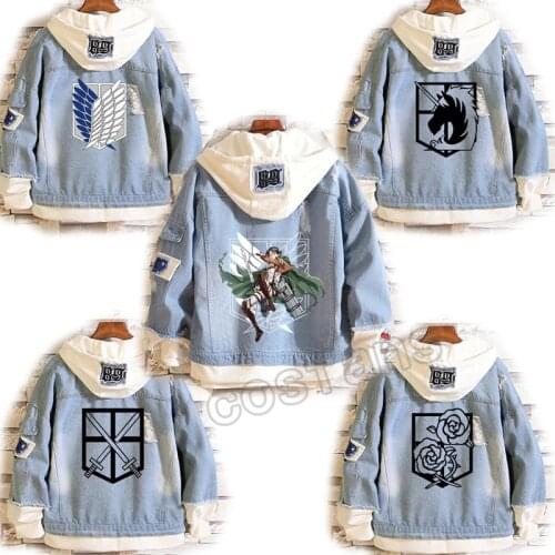 Anime Attack on Titan Jeans Jacket Scout Regiment Cosplay Denim Jacket Autumn Eren Jager Hooded Sweatshirt Outwear Coat