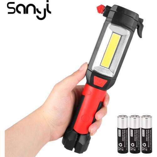 SANYI Magnetic Hanging Hook Portable Lamp Power by 3*AAA Battery Flashlight Torch 2 Modes Emergency Working Lighting 3800 Lumen
