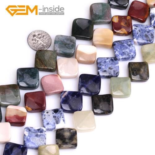 15mm Diagonal Square Twist Assorted Material Natural Gem Stones Flat Beads For Jewelry Making DIY 15" Strand Bulk Wholesale