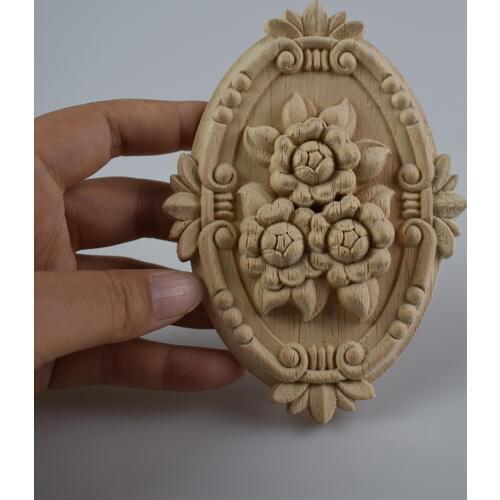 Exquisite European-style Applique Solid Wood Furniture Decorative Retro Door Heart Shaped Long Flower Figurine