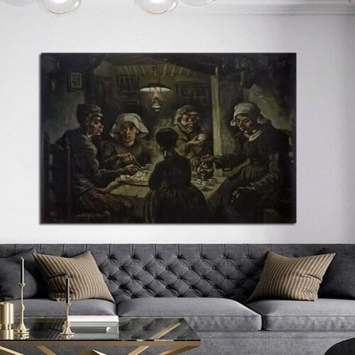 100% Hand Painted Van Gogh Famous Oil Painting Potato Eater Canvas Wall Art Pictures for Living Room Decoration Frameless