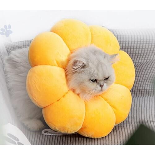 Cute Cat Elizabeth Ring Soft Cotton Anti-bite Anti-licking Adjustable Sunflower Protective Collar For Puppy Dog