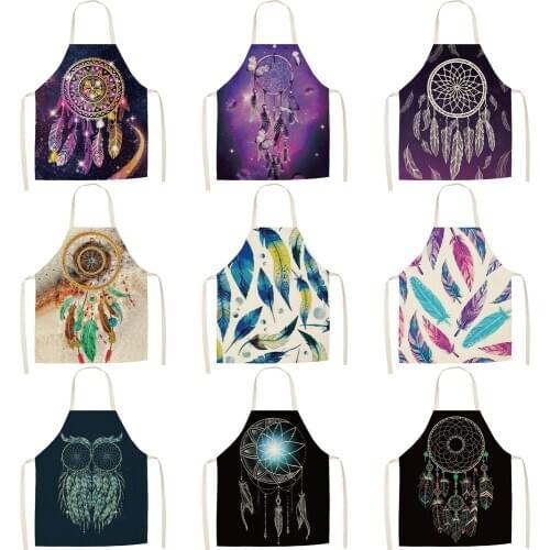Dreamcatcher Kitchen Apron Antifouling Plant Printed Cotton Linen man women Chef Cooking Aprons Kitchen accessories 68*55 0054