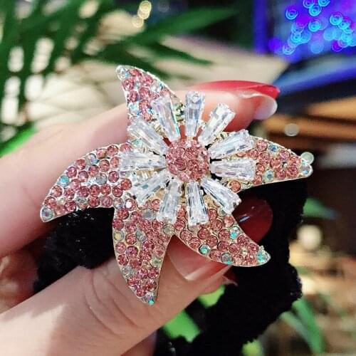 Fashion Zircon Starfish Elastic Hair Bands Velvet Scrunchies Hair Rope Tie Crystal Rhinestone Headband for Women Girls Jewelry