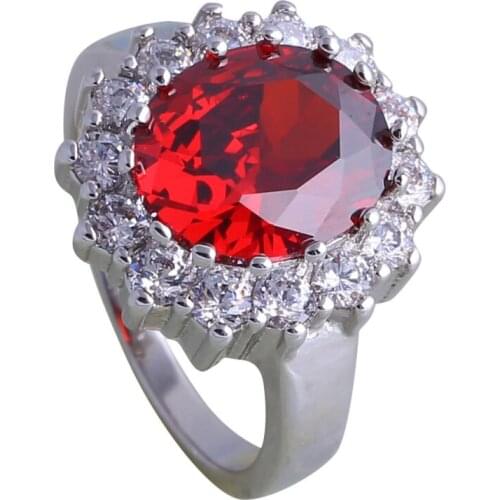 Fashion Red Garnet rings Womens rings Jewelry Silver Color Filled Gift Party Wedding ring R2112