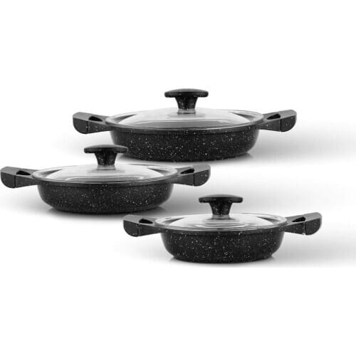 Schafer Grau Set of 3 Casting Pan with Glass Cover - Egg Pan-18 cm + 20 cm + 22 cm