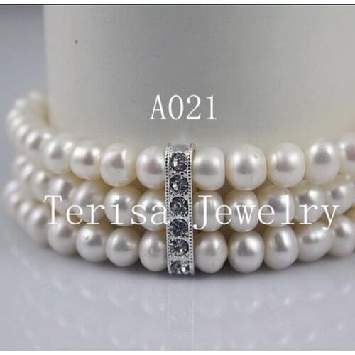 New Free Shipping A021, Grade AAA.Natural Fresh Water Pearl Barcelet.3 Rows.Size:6-7mm.Color:White.Elastic Bracelet.2pcs/lot