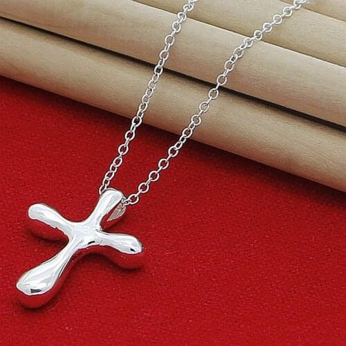 Pendant Necklace New 2019 Silver 925 Jewelry Simple Cross Chain Necklace For Women Men Christmas Gift