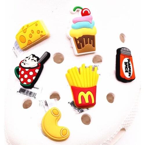 Single Sale Food Shoe Charms French Fries Ice Cream Cheese Garden Shoe Buckle Accessories Decorations fit Croc JIBZ Kids Gifts