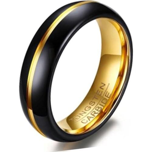 Wholesale Black with Gold Color Grooved Tungsten Rings 6mm Men Women Wedding Band