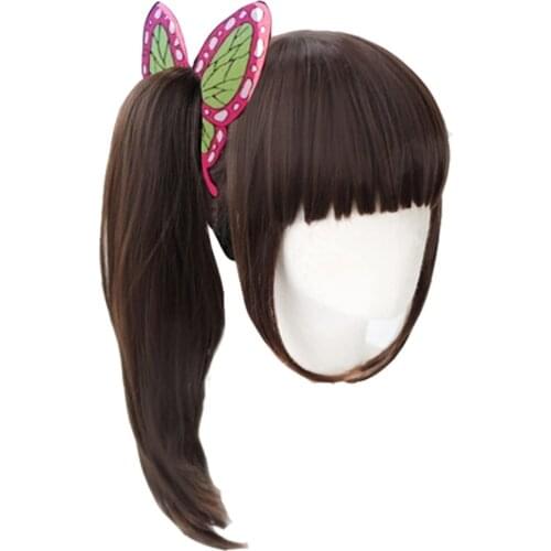 Demon Slayer Kimetsu no Yaiba Kanawo Tsuyuri Kanao Heat Resistant Hair Cosplay Costume Wigs + Butterfly hairpin 30cm Halloween
