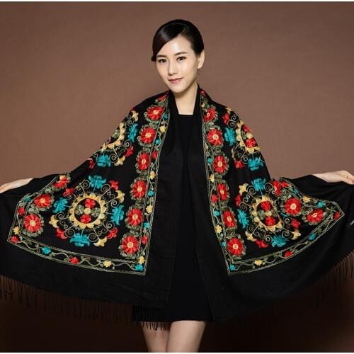 Embroidered Flower Imitation Cashmere Female Red Shawl Ethnic Scarf Thickened Dual-Use Scarves For Ladies Luxury Brand Cashmer