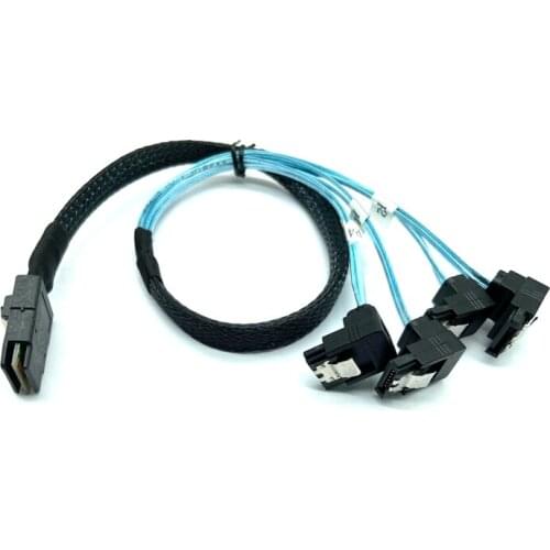 UP Angled 90 Degree sas sata cable Mini-SAS SFF-8087 to 4 SATA Cable Mini SAS 4i SFF8087 36P To 4 SATA 7P Cable 12Gbps 0.5m 1m