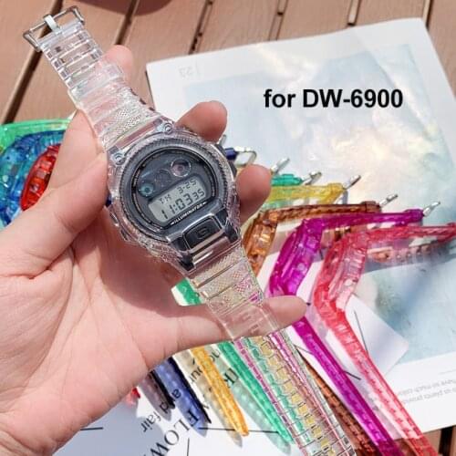 Transparent Resin Sport Strap Bezel for Casio G-SHOCK DW-6900 Soft TPU Waterproof Men Replacement Watch Band Protective Case