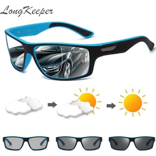 LongKeeper Men Photochromic Sunglasses Black Green Sports Goggles Women Color Changing 100% Polarized Driving Gafas De Sol
