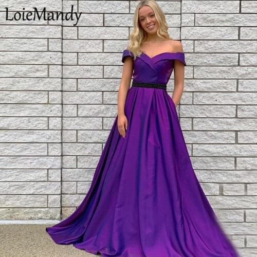 Classy Off Shoulder Long Prom Dresses 2021 Shining Beading Pearls Prom Party Gowns With Pocket For Women Turkish Evening Gowns