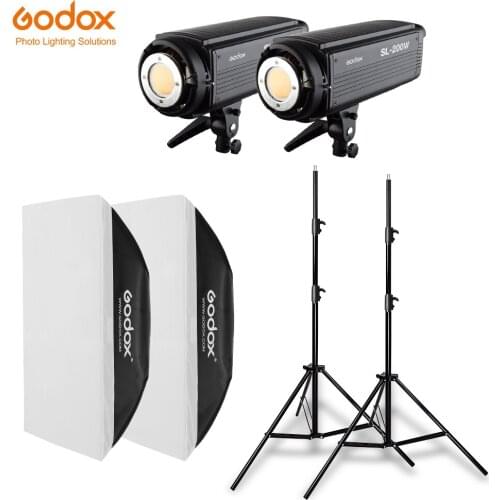 2x Godox SL-200W 200Ws 5600K Studio LED Continuous Photo Video Light + 2x 2.8m Light Stand + 2x 70x100cm Softbox
