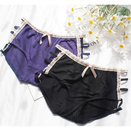 Womens Cotton Panties Large Sizes Sexy Lace Modal Waist Side Hollow Out Cotton Briefs Female Underwear for Women Plus Size