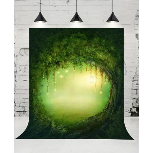 VinylBDS Green Fairy Tale Forest Backdrops Baby Dream Tree Hole Backdrop Nature Scenery Backdrops for Children Photo Studio