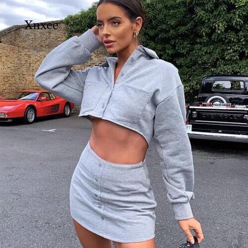 Womens Autumn Two-Piece New Solid Color Single-Breasted Lapel Fleece High Waist Bag Hip Skirt Fashion Casual Suit Women