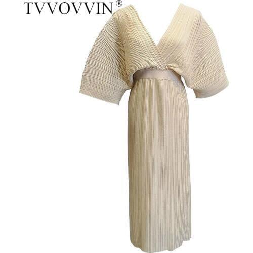 TVVOVVIN maxi summer satin Dress Batwing Sleeve V-neck Solid Sexy Vintage Long Dresses Women 2020 New robe femme Casual AS481