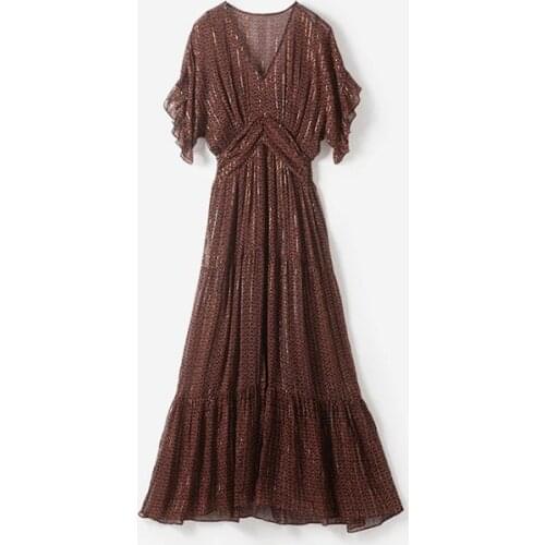 Ladies V Neckline Shimmer Thread Lurex METALLIC YARN Mixi Dress