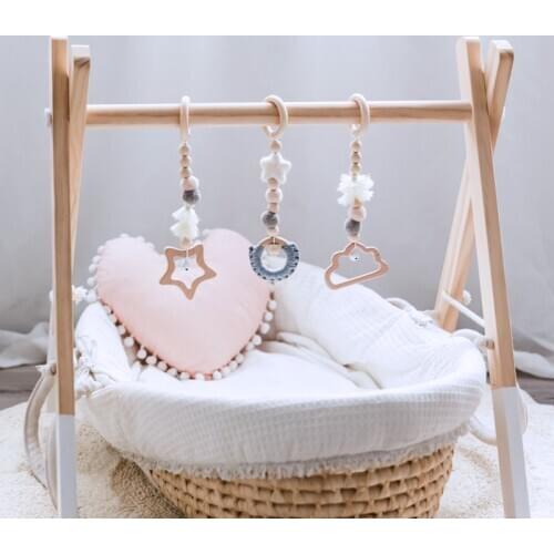 1Set Play Gym Wooden Teether Nordic Room Decor Sensory Rattle Baby Toys Gifts Infant Room Hanging Bed Bell Crib Baby Rattles