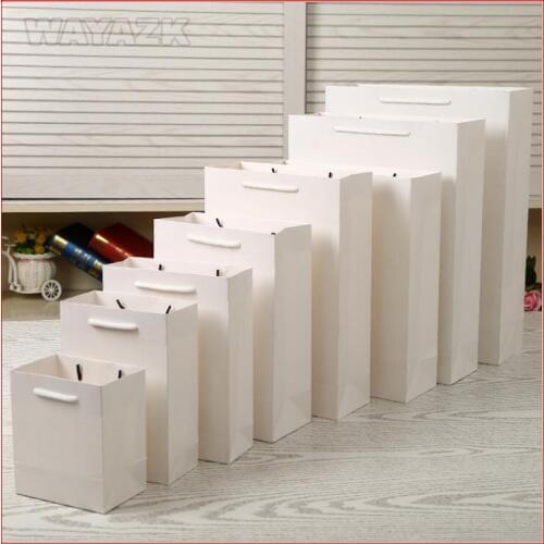 100PCS/lot) 10 SIZE available wholesale 250gsm cardboard white paper bag with handles