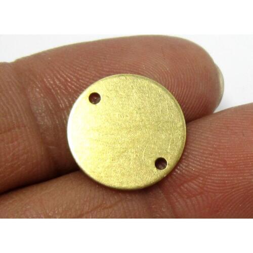 50pcs Brass charms 15x1mm Raw brass round connectors stamping tags 2 holes R370