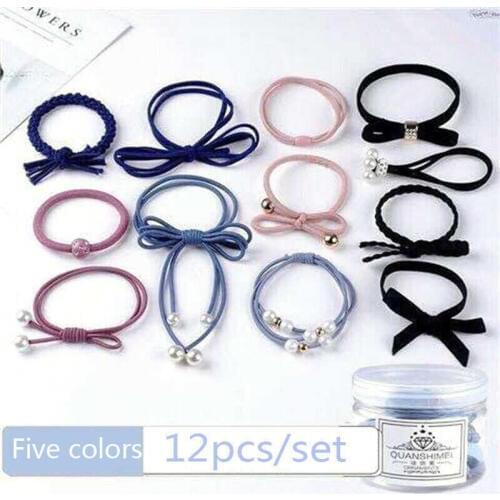 Ponytail Rope Bands Stretch High Ties Pearl Women Elastic Hair 12pcs Holder