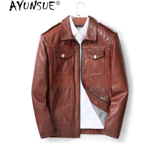 2021 Real Sheepskin Coat Men Casaul Genuine Leather Jacket Streetwear Mortorcycle Mens Clothing Chaqueta Cuero Hombre WPY3747