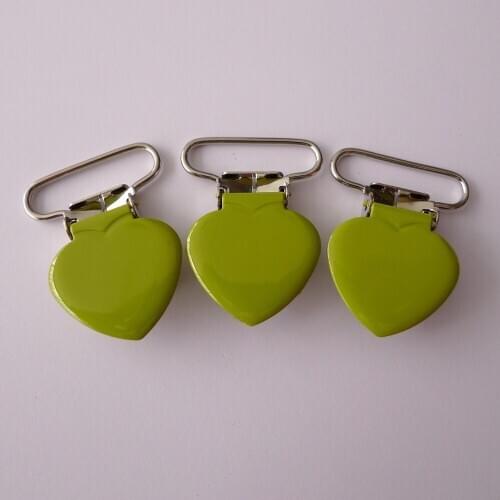 25pcs 1'' 25mm #MD22 Lime Enamel Heart Suspender Clips