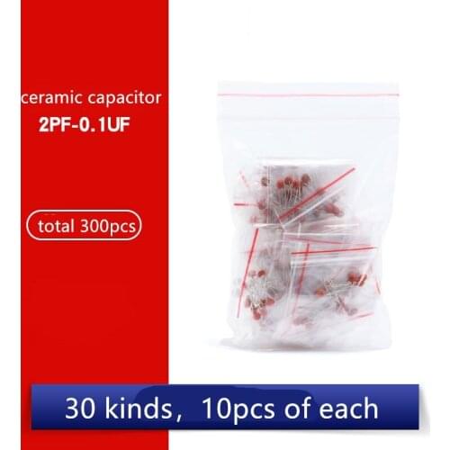 300pcs/lot ceramic capacitor package 2pf-0.1UF ceramic capacitor , 30 specifications, 10pcs of each