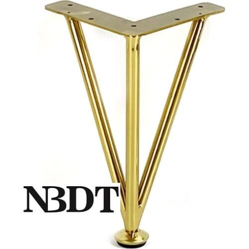 4Pcs/Lot Titanium Gold Steel Triangle Furniture Cabinet Cupboard Coffee Table Leg With Leveling Feet