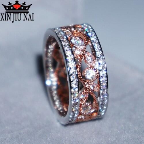 925 sterling silver Rose Golden Bead Diamond Zircon Simulation Diamond Ring Womens Baroque Wide gemstone Ring