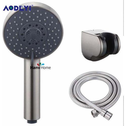 AODEYI Brushed Nickel Bathroom 5 Function Handheld Shower Head Shower Holder 1.5 Nickel Hose Bathroom Handheld Shower Head