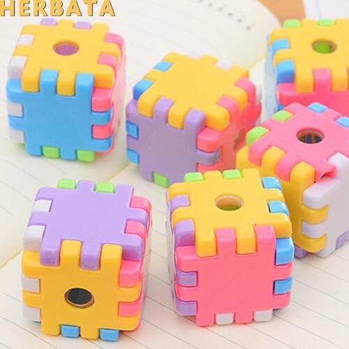 Free Shipping Rubiks Cube Single Hole Pencil Sharpener Puzzle Detachable Pencil Sharpener Cartoon Student Stationery CL-2213