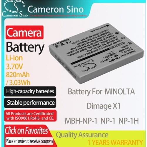 CameronSino Battery for MINOLTA Dimage X1 fits MINOLTA MBH-NP-1 NP-1 NP-1H Digital camera Batteries 820mAh 3.70V Li-ion