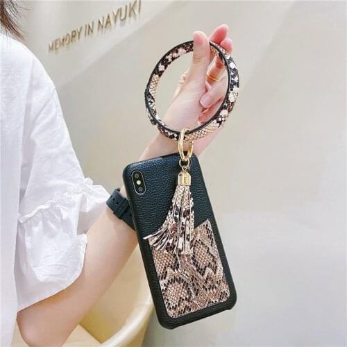 Big Circle Hand Ring Bracelet Card Slot Holder Snakeskin PU Leather Case Cover For iphone X XR XS 11 Pro MAX 6 6S 7 8 Plus SE