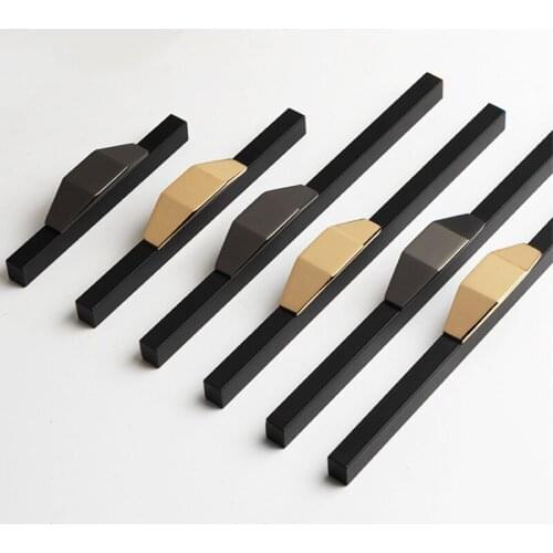 Black Bedroom Cabinet Door Handle Gray Gold Wardrobe Drawer Knob Aluminum Extended Furniture Decorative Handle Hardware