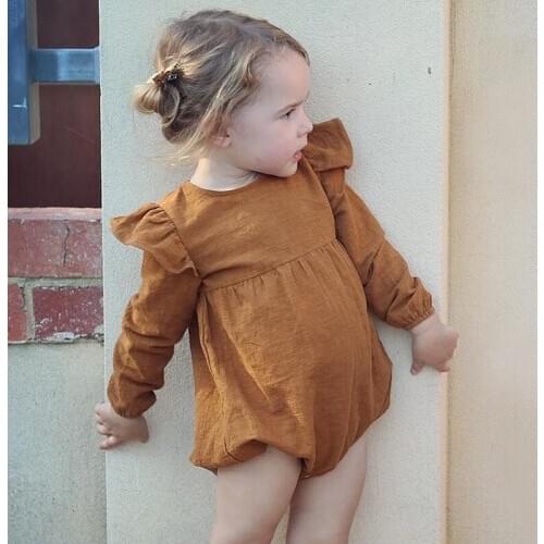 Children climbing romper Kids Baby Girls long sleeve plain romper Girls fashion cotton fly sleeve ruffle jumpsuit RM19053