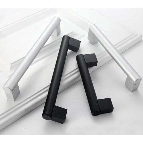 Door Pull Handle Silver Balck Aluminum Furniture Cabinet Drawer Kitchen Cupboard Wardrobe Dresser Closet House Hardware Handle