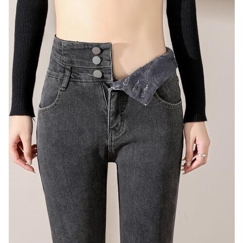 High Waist Jeans Women Thick Warm Velvet Denim Trousers Black Skinny Stretch Pencil Pants Female Casual Wear Plus Size P3216